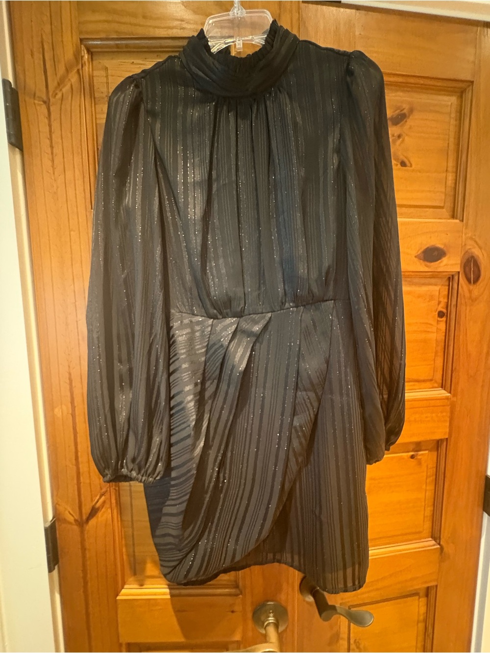 Lulu's Black Long-Sleeve Metallic-Stripe High Neck Dress